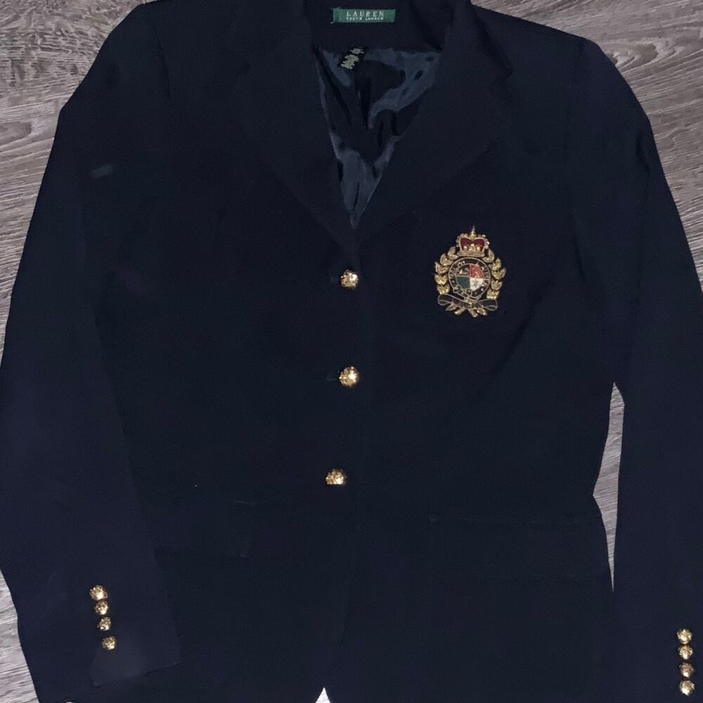 Lauren Ralph Lauren Navy Crest Blazer Gold Buttons Women’s Size 10 Wool (366)